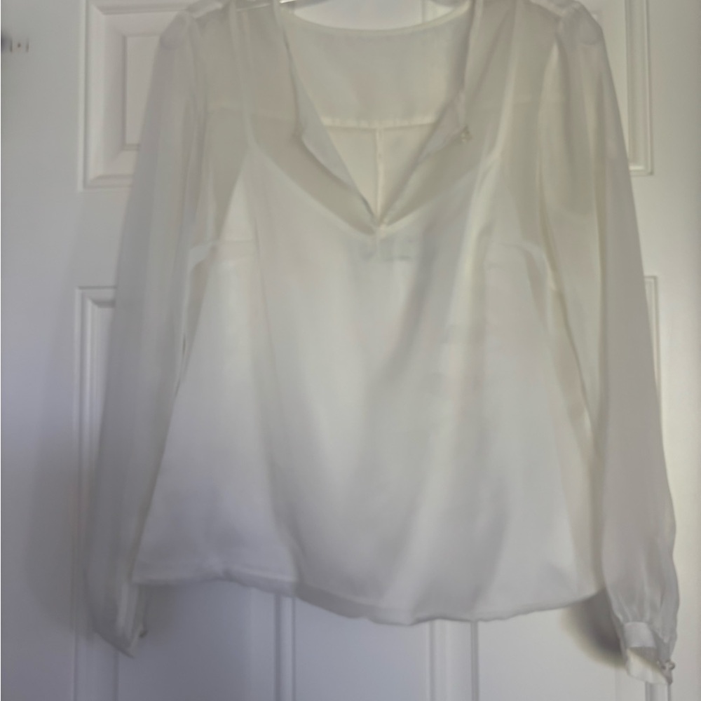 White House Black Market Cream Relaxed Sailor Collar Blouse